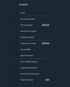 schermata che mostra le informazioni importanti del tool per campagne ppc optmyzr